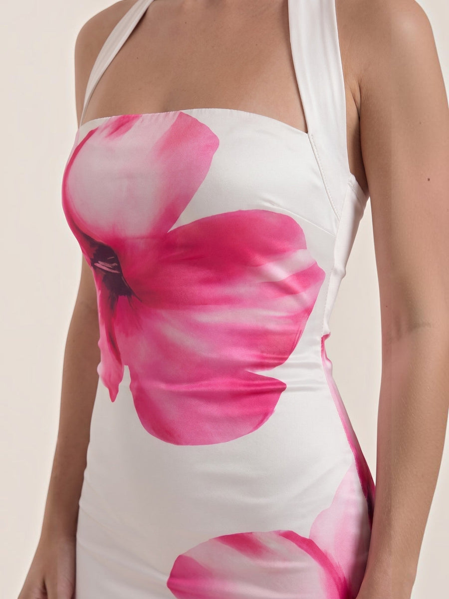 Remi Floral Halter Neck Open Back Maxi Dress