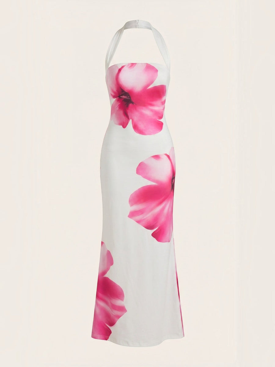 Remi Floral Halter Neck Open Back Maxi Dress