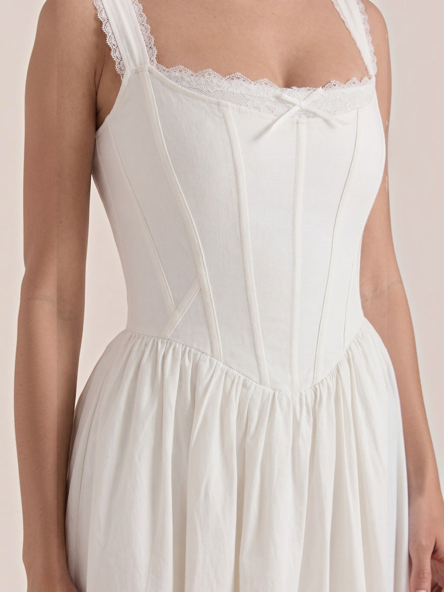 Kenya Corset Style Lace Trim Midi Dress