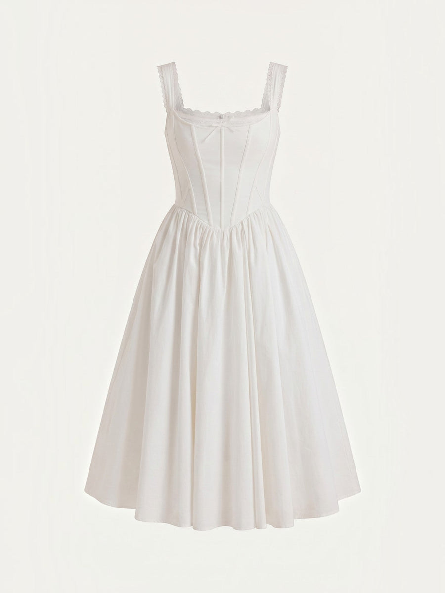 Kenya Corset Style Lace Trim Midi Dress