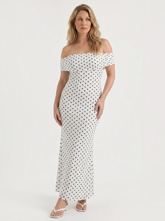 Ziah Off Shoulder Polka Dot Maxi Dress