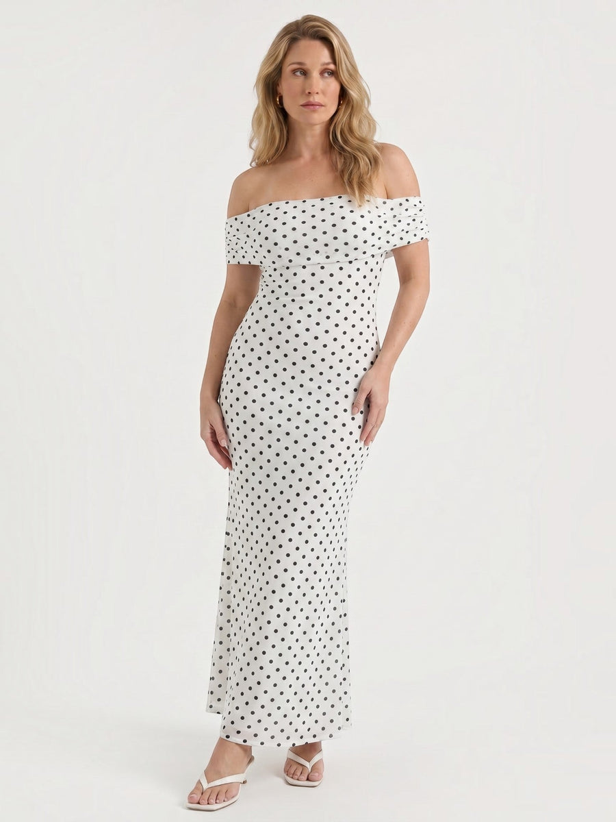 Ziah Off Shoulder Polka Dot Maxi Dress