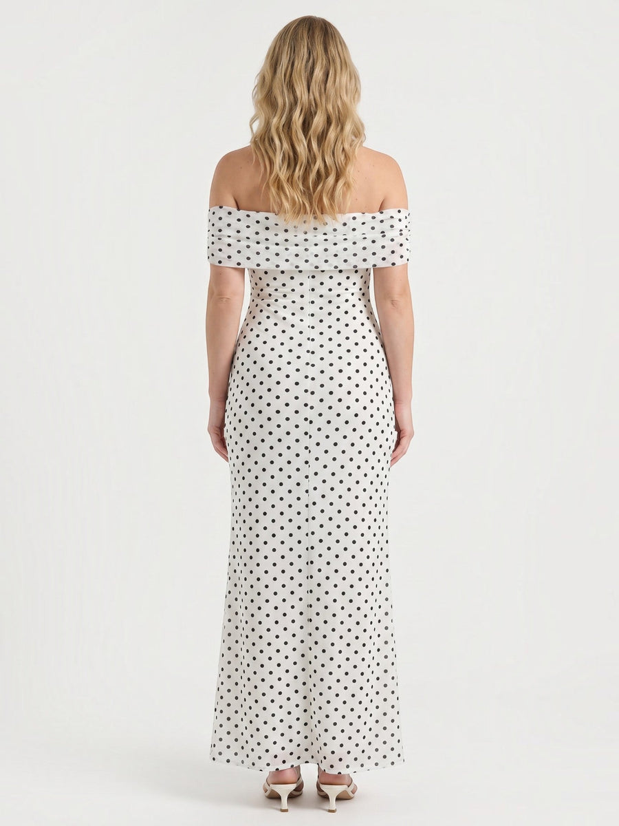 Ziah Off Shoulder Polka Dot Maxi Dress