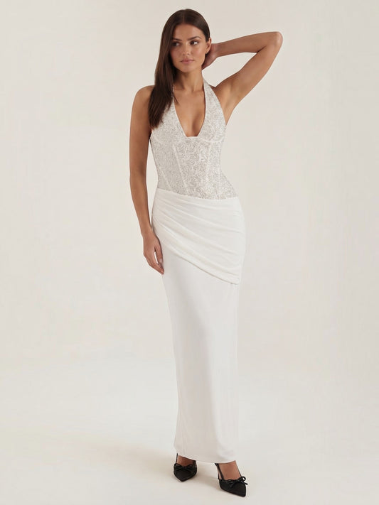 Selena Sequin Bodice Halter Neck Maxi Dress