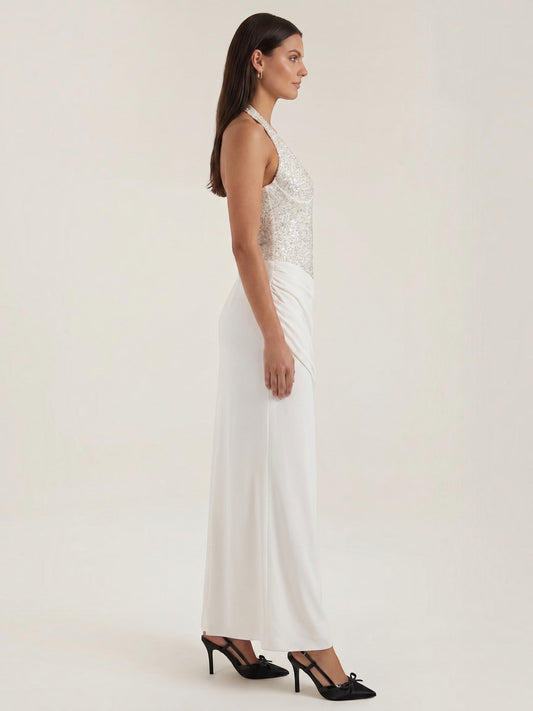 Selena Sequin Bodice Halter Neck Maxi Dress