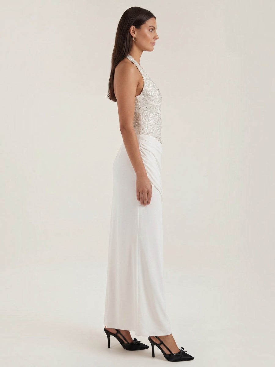 Selena Sequin Bodice Halter Neck Maxi Dress