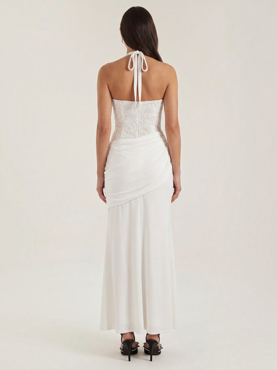 Selena Sequin Bodice Halter Neck Maxi Dress
