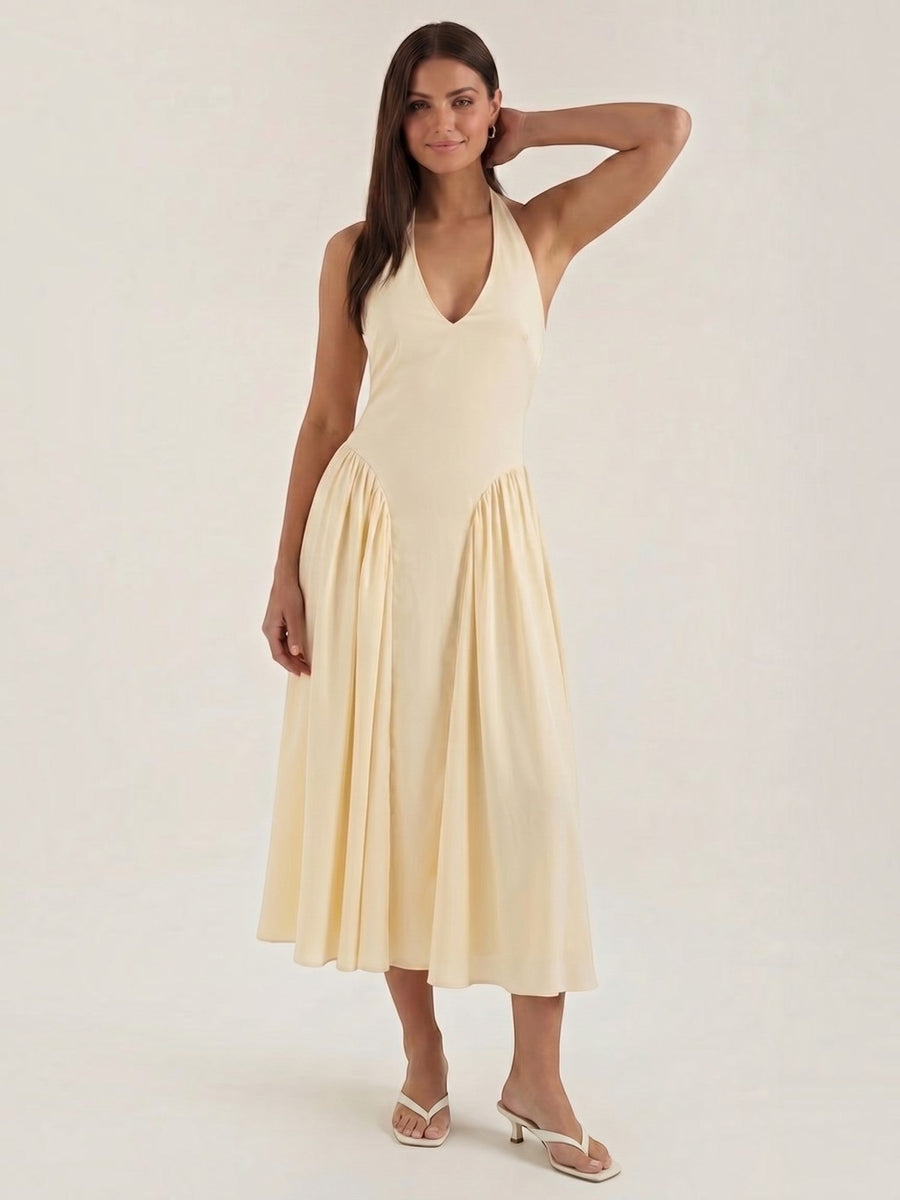 Kiara Halter Neck Drop Waist Midi Dress