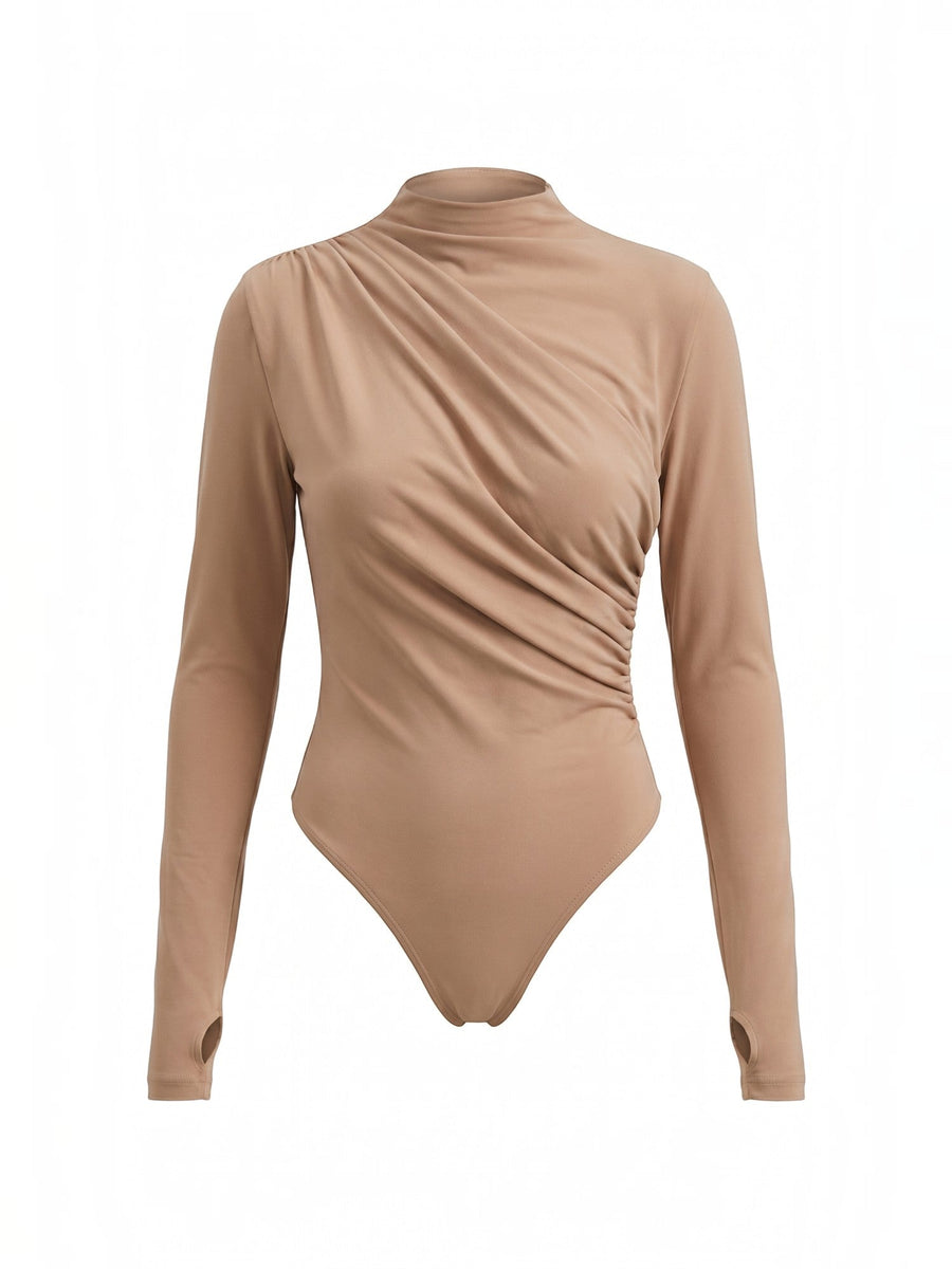 Audrey Draped Stand Collar Long Sleeve Top