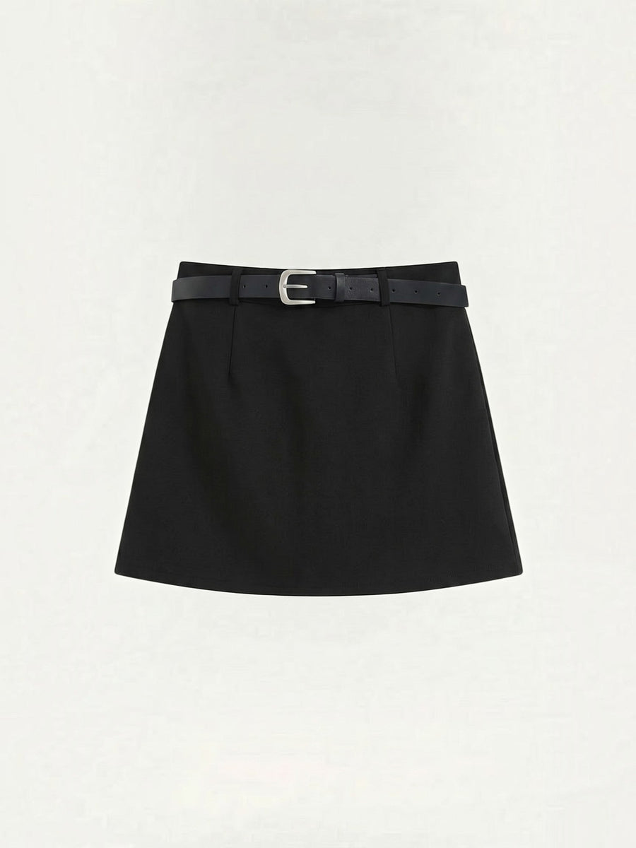Michele High Waisted Belted A Line Mini Skirt