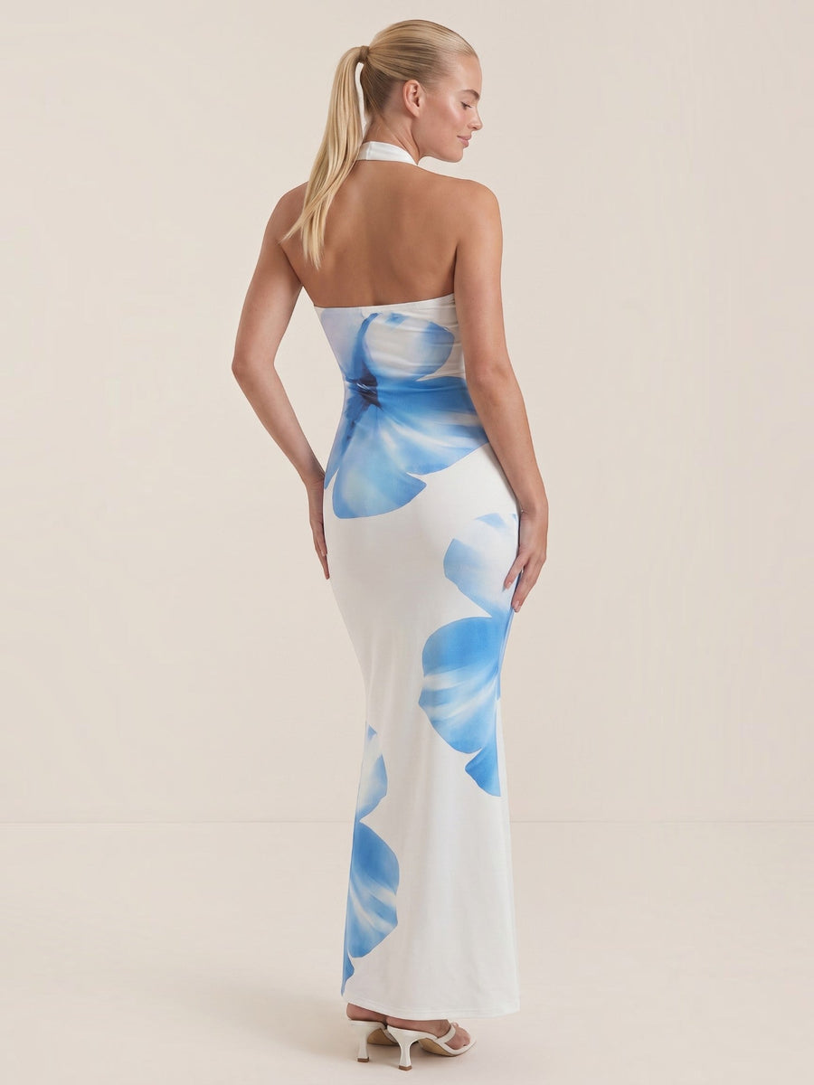 Remi Floral Halter Neck Open Back Maxi Dress