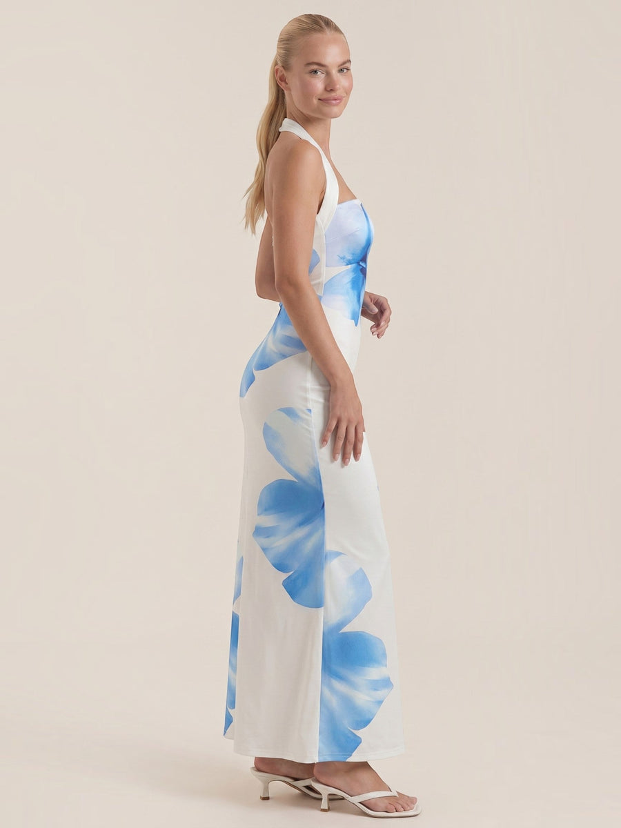 Remi Floral Halter Neck Open Back Maxi Dress