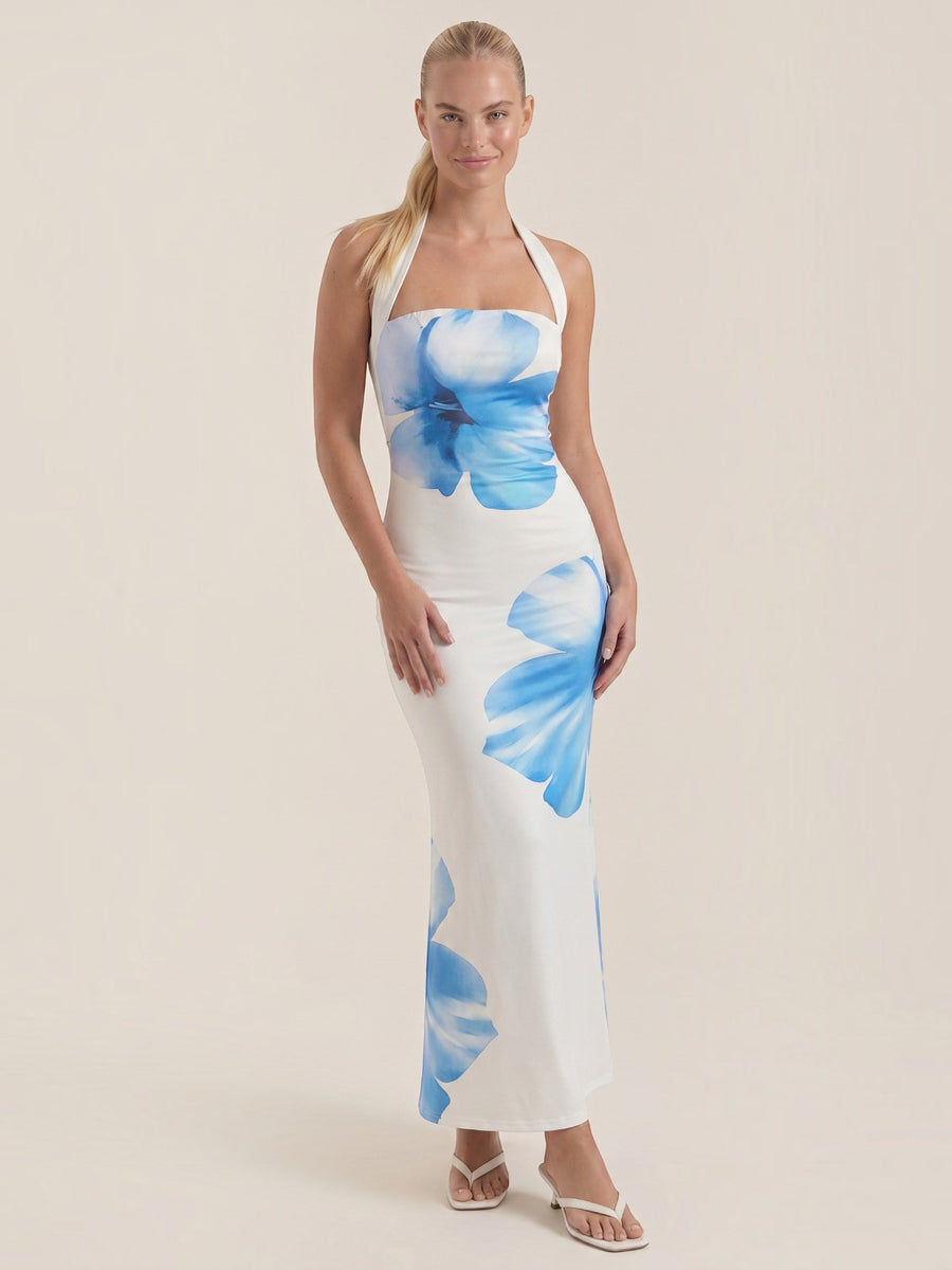 Remi Floral Halter Neck Open Back Maxi Dress