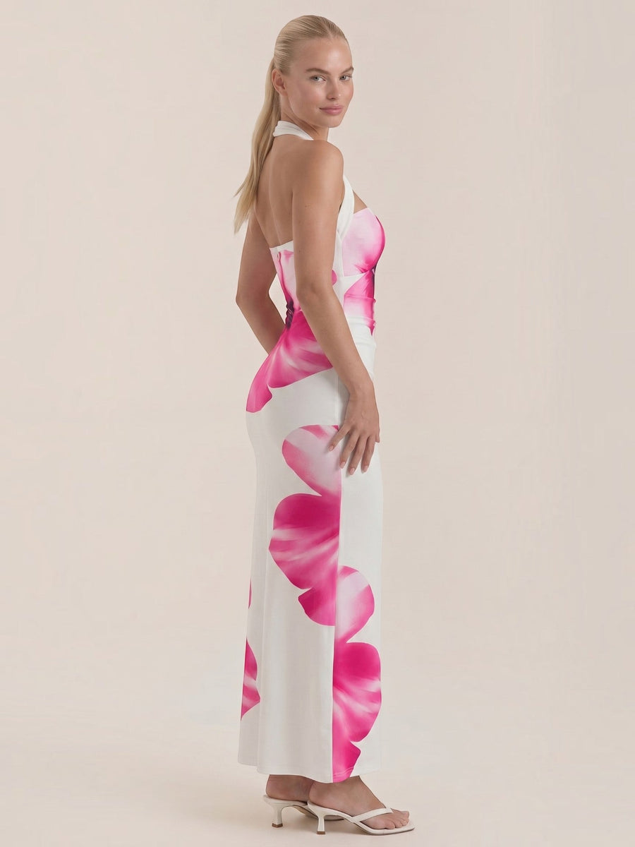 Remi Floral Halter Neck Open Back Maxi Dress