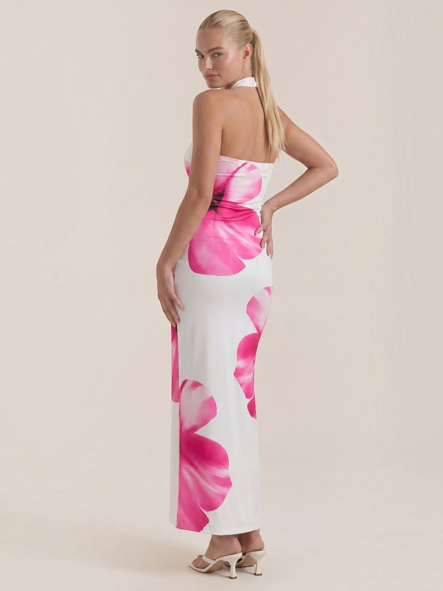 Remi Floral Halter Neck Open Back Maxi Dress