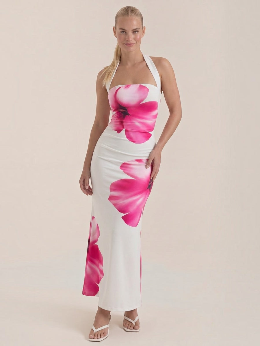 Remi Floral Halter Neck Open Back Maxi Dress
