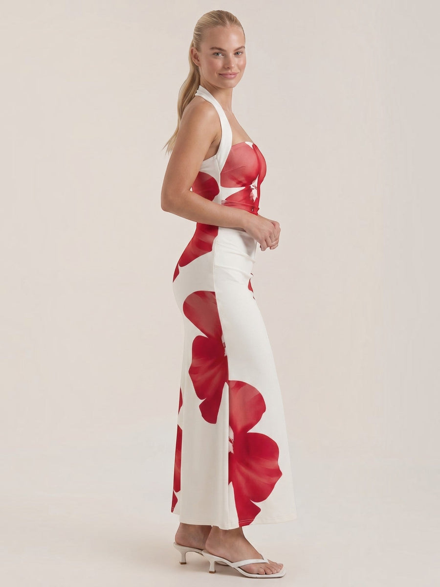 Remi Floral Halter Neck Open Back Maxi Dress
