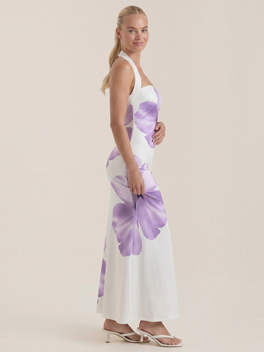Remi Floral Halter Neck Open Back Maxi Dress