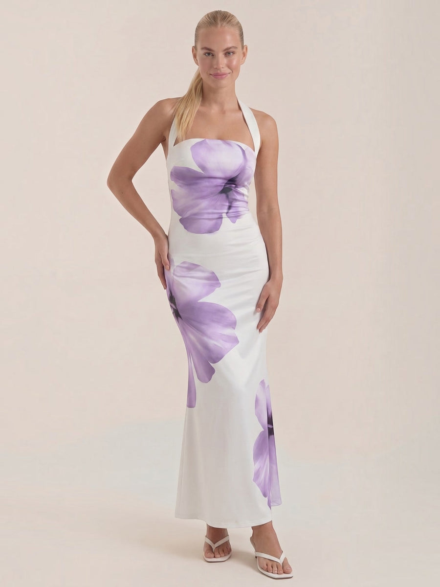 Remi Floral Halter Neck Open Back Maxi Dress