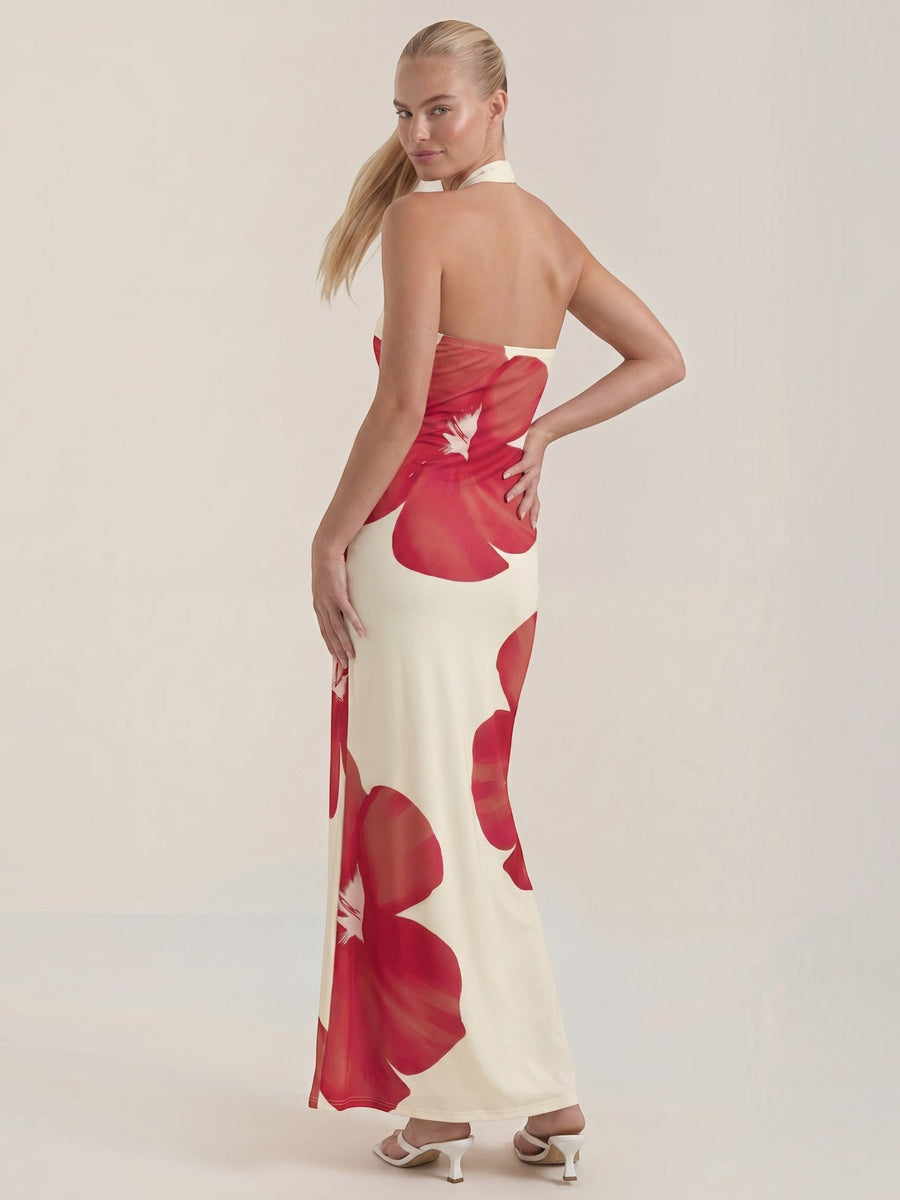 Remi Floral Halter Neck Open Back Maxi Dress