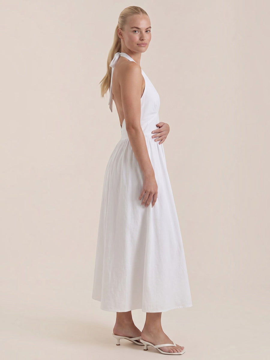 Harlow Halter Neck Pleated Midi Dress