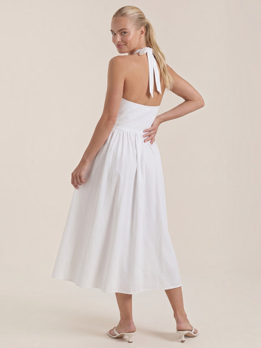 Harlow Halter Neck Pleated Midi Dress