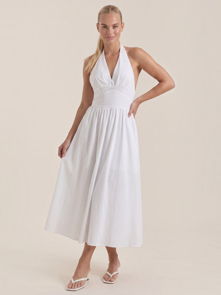 Harlow Halter Neck Pleated Midi Dress