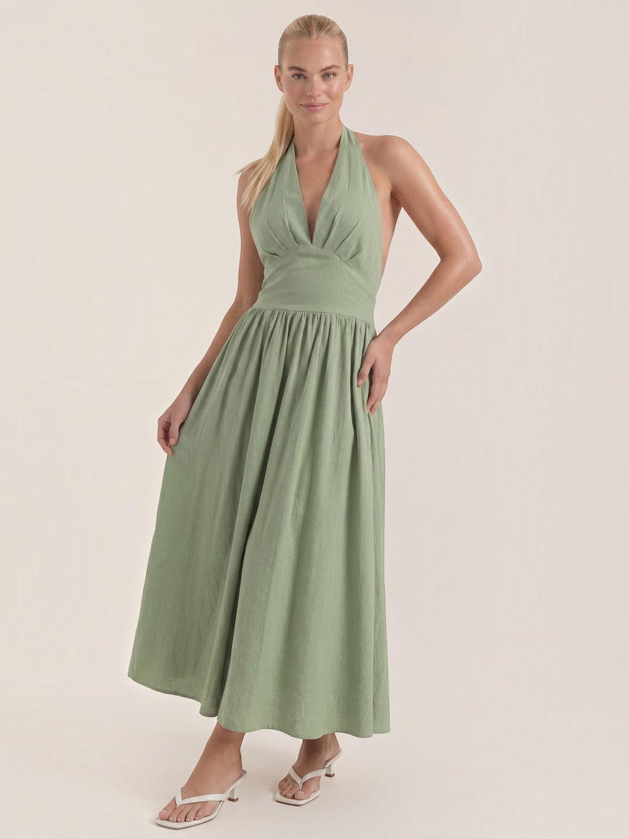 Harlow Halter Neck Pleated Midi Dress