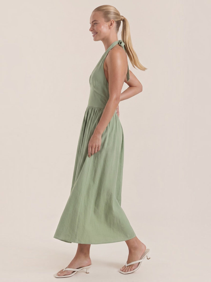Harlow Halter Neck Pleated Midi Dress