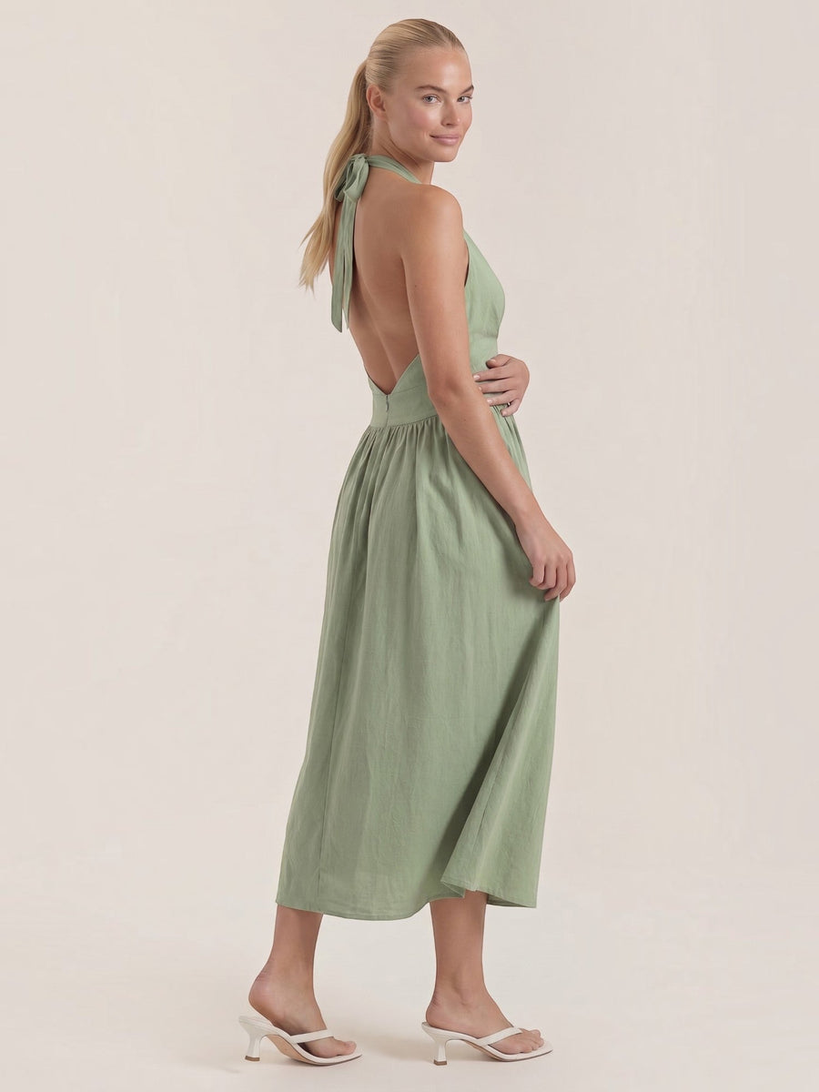 Harlow Halter Neck Pleated Midi Dress