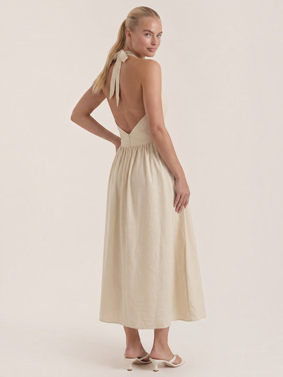 Harlow Halter Neck Pleated Midi Dress