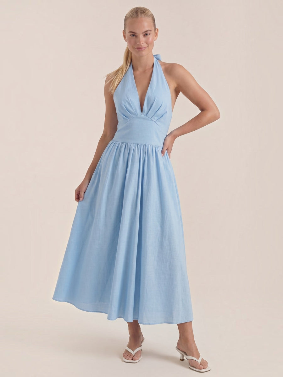 Harlow Halter Neck Pleated Midi Dress