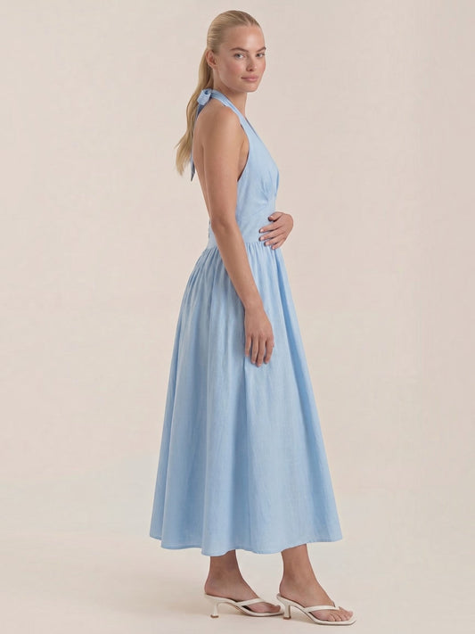 Harlow Halter Neck Pleated Midi Dress