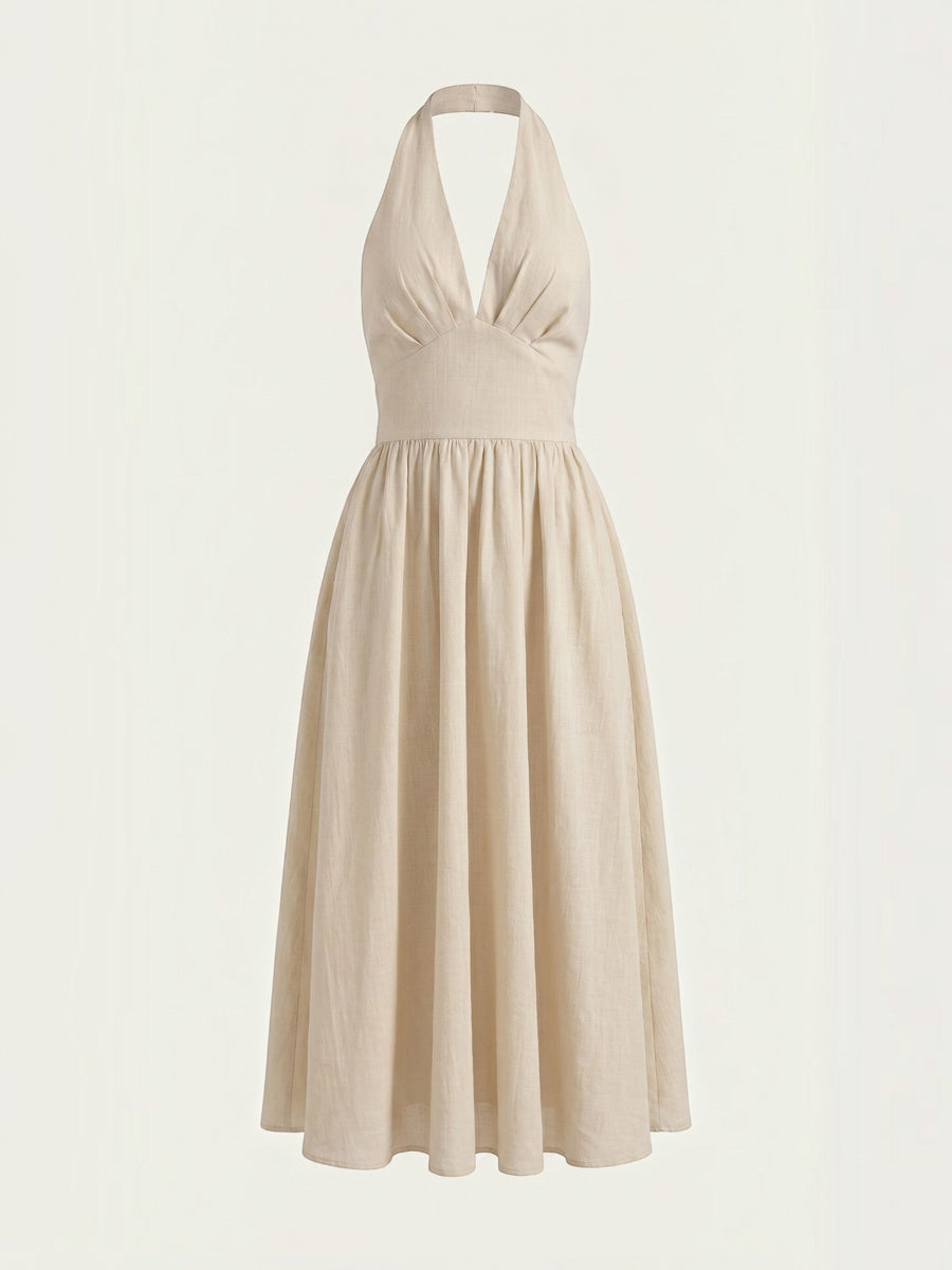 Harlow Halter Neck Pleated Midi Dress