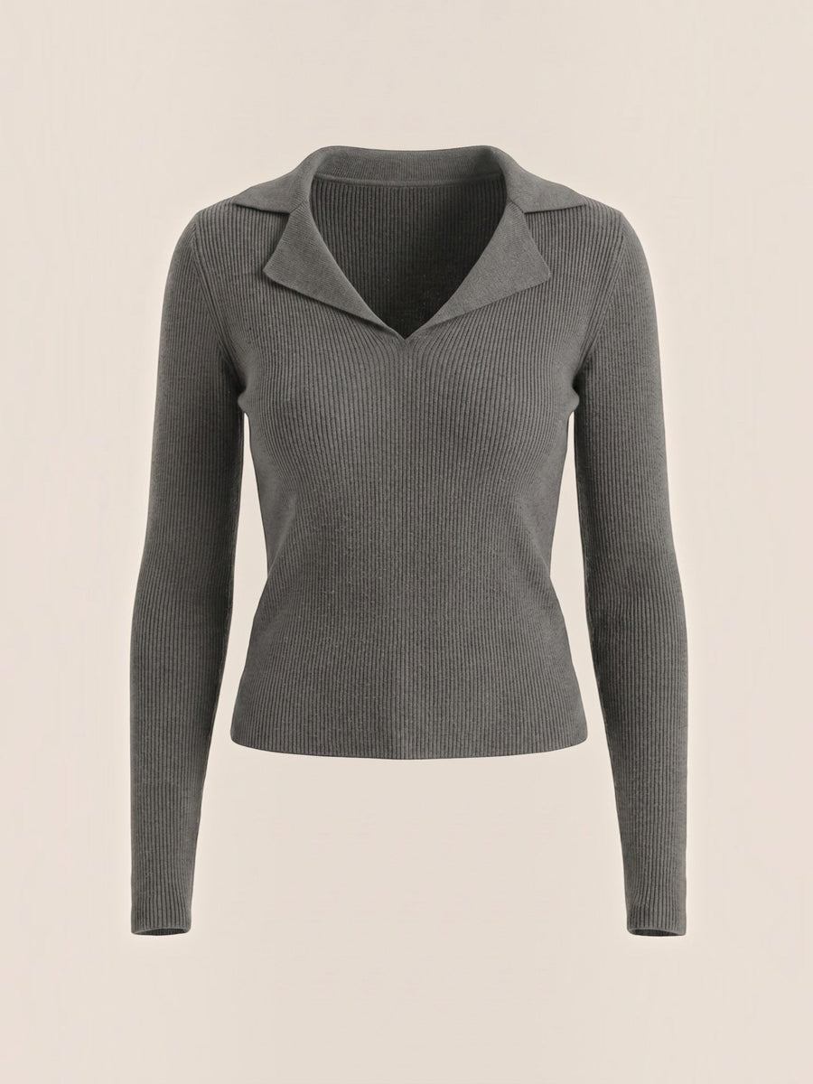 Sara Polo Collar Ribbed Knit Top