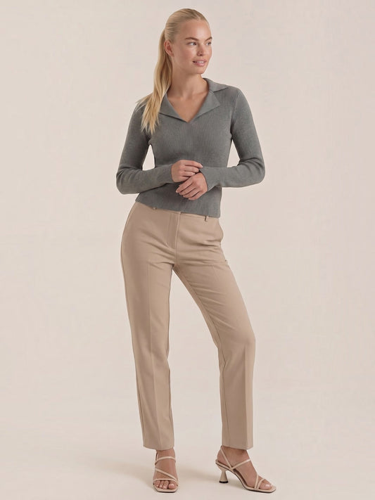 Sara Polo Collar Ribbed Knit Top
