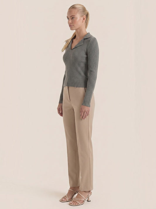 Sara Polo Collar Ribbed Knit Top
