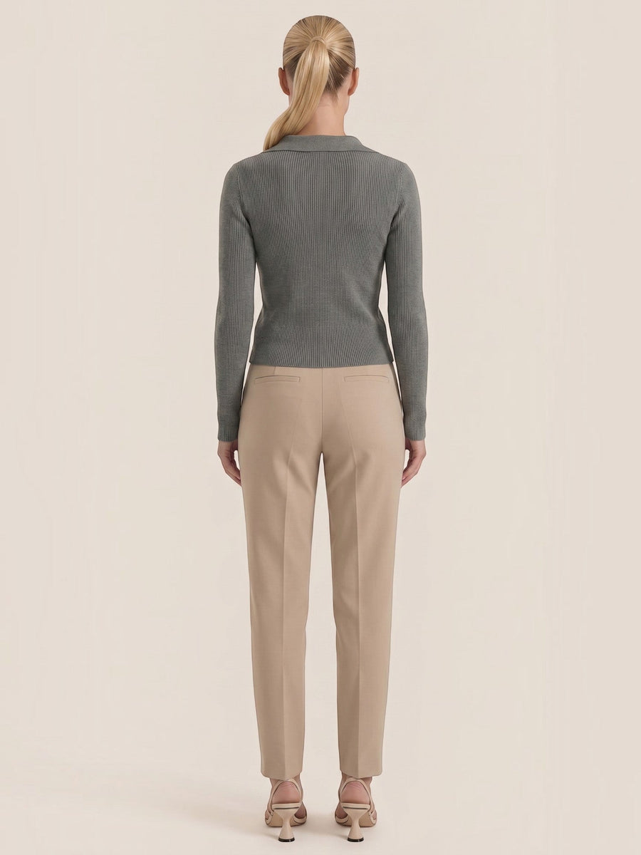Sara Polo Collar Ribbed Knit Top