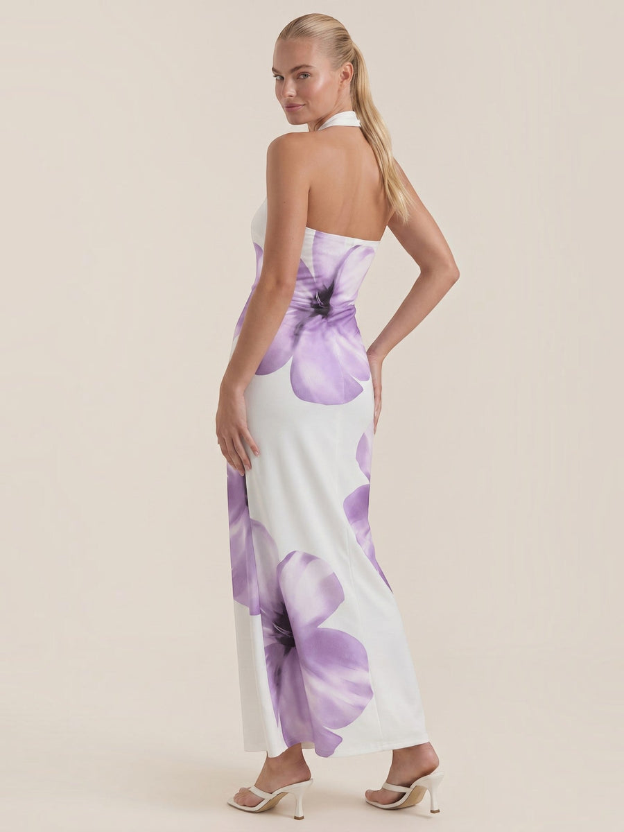 Remi Floral Halter Neck Open Back Maxi Dress