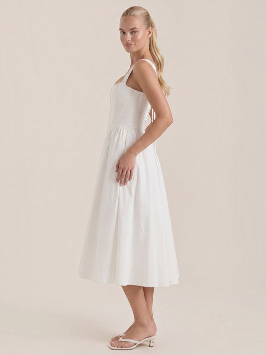 Kenya Corset Style Lace Trim Midi Dress