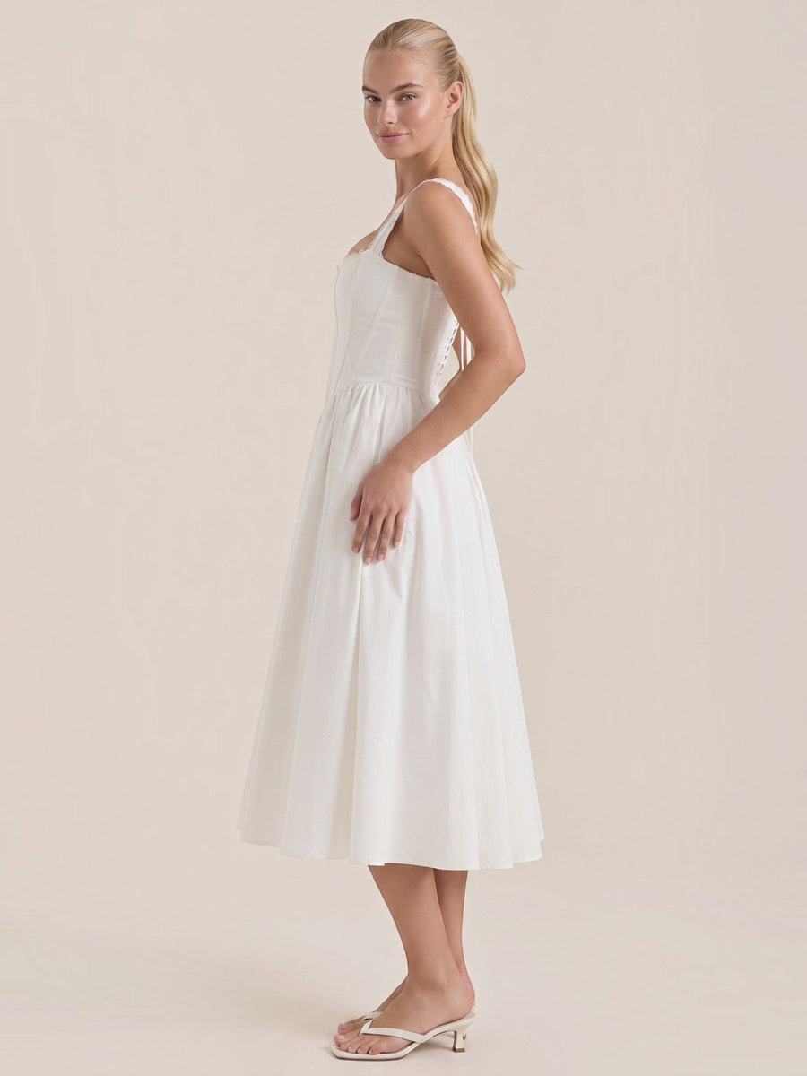 Kenya Corset Style Lace Trim Midi Dress