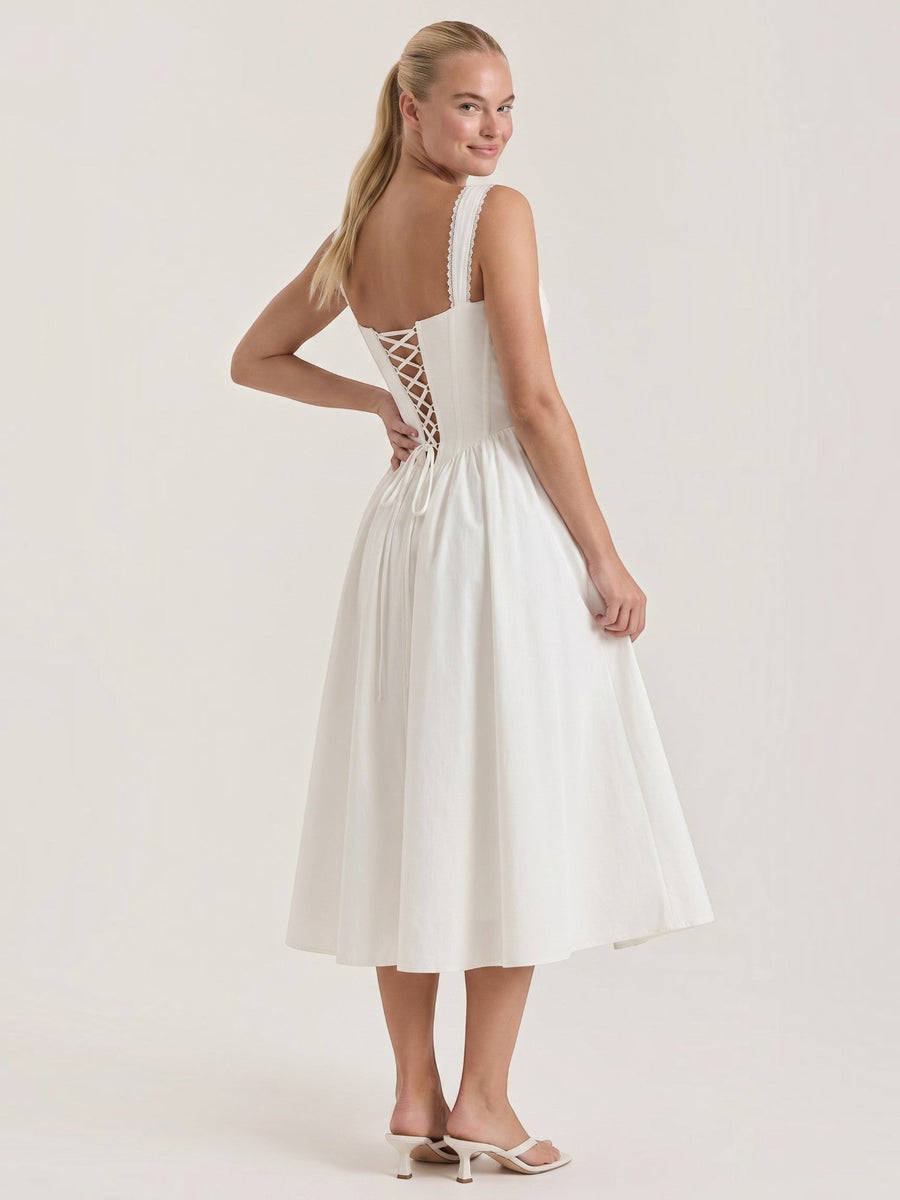 Kenya Corset Style Lace Trim Midi Dress
