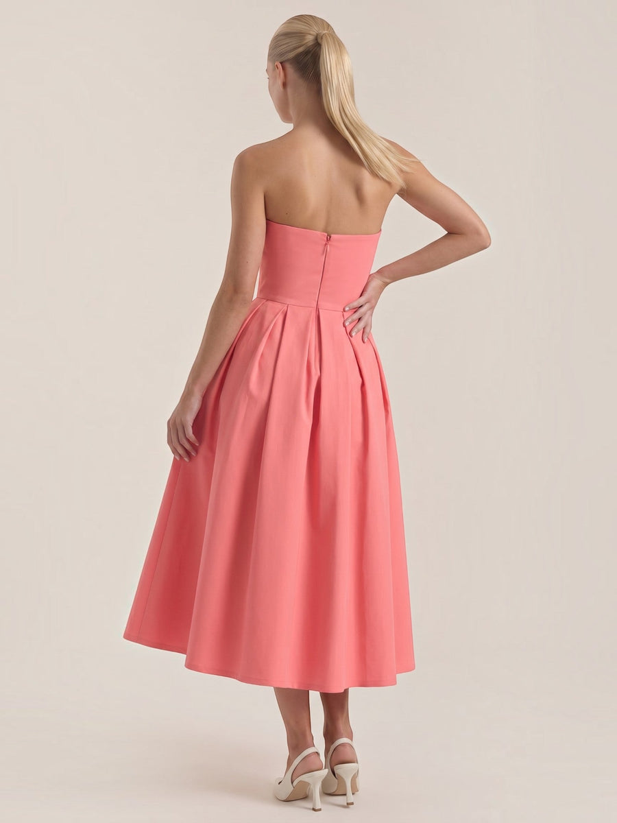 Yanna Strapless Pleated Skirt Midi Dress