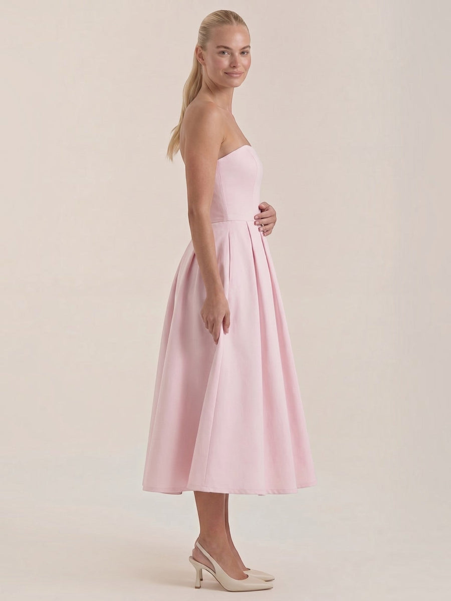 Yanna Strapless Pleated Skirt Midi Dress