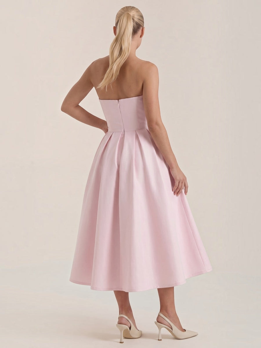 Yanna Strapless Pleated Skirt Midi Dress