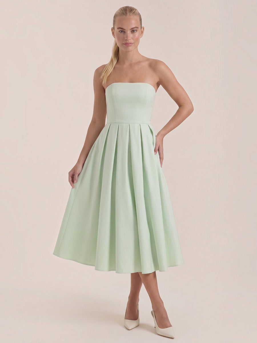 Yanna Strapless Pleated Skirt Midi Dress