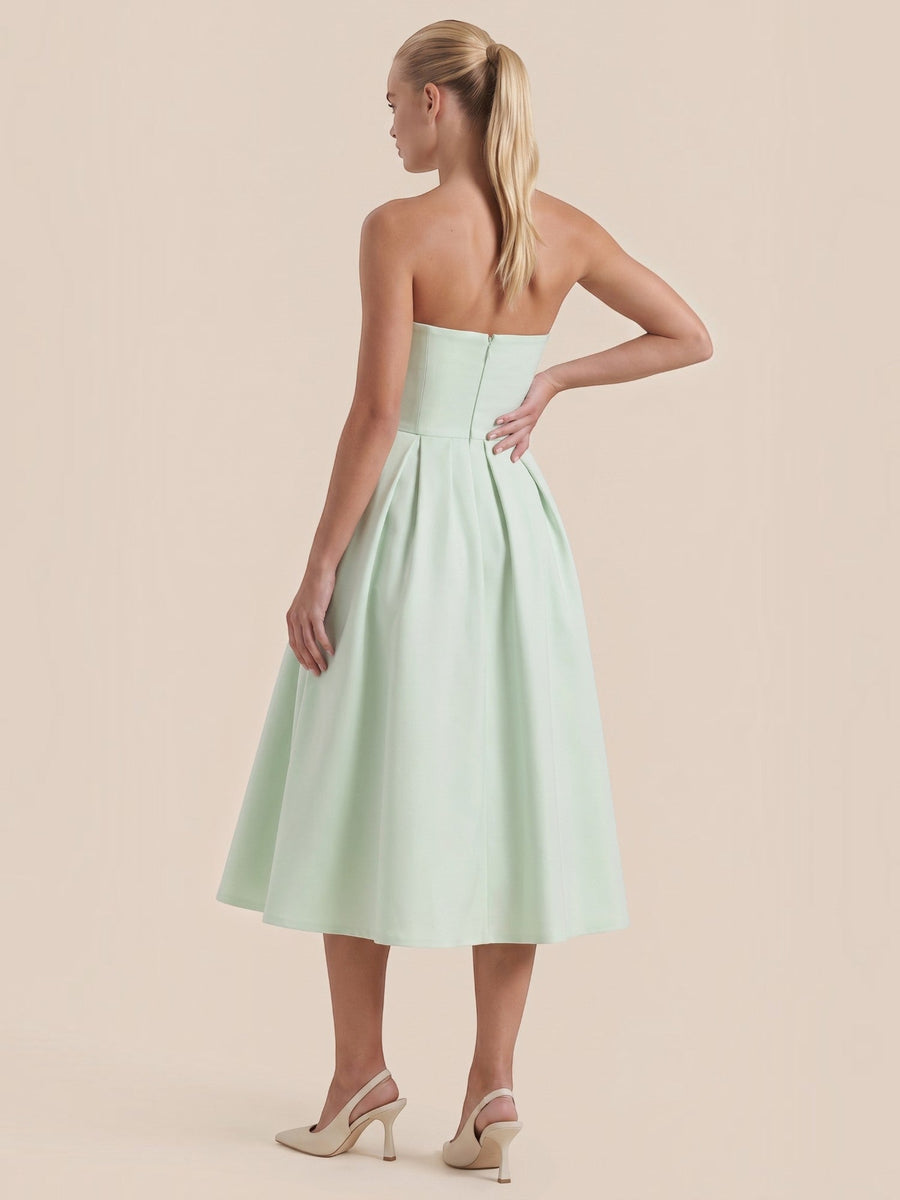 Yanna Strapless Pleated Skirt Midi Dress