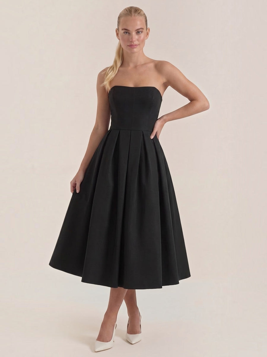 Yanna Strapless Pleated Skirt Midi Dress