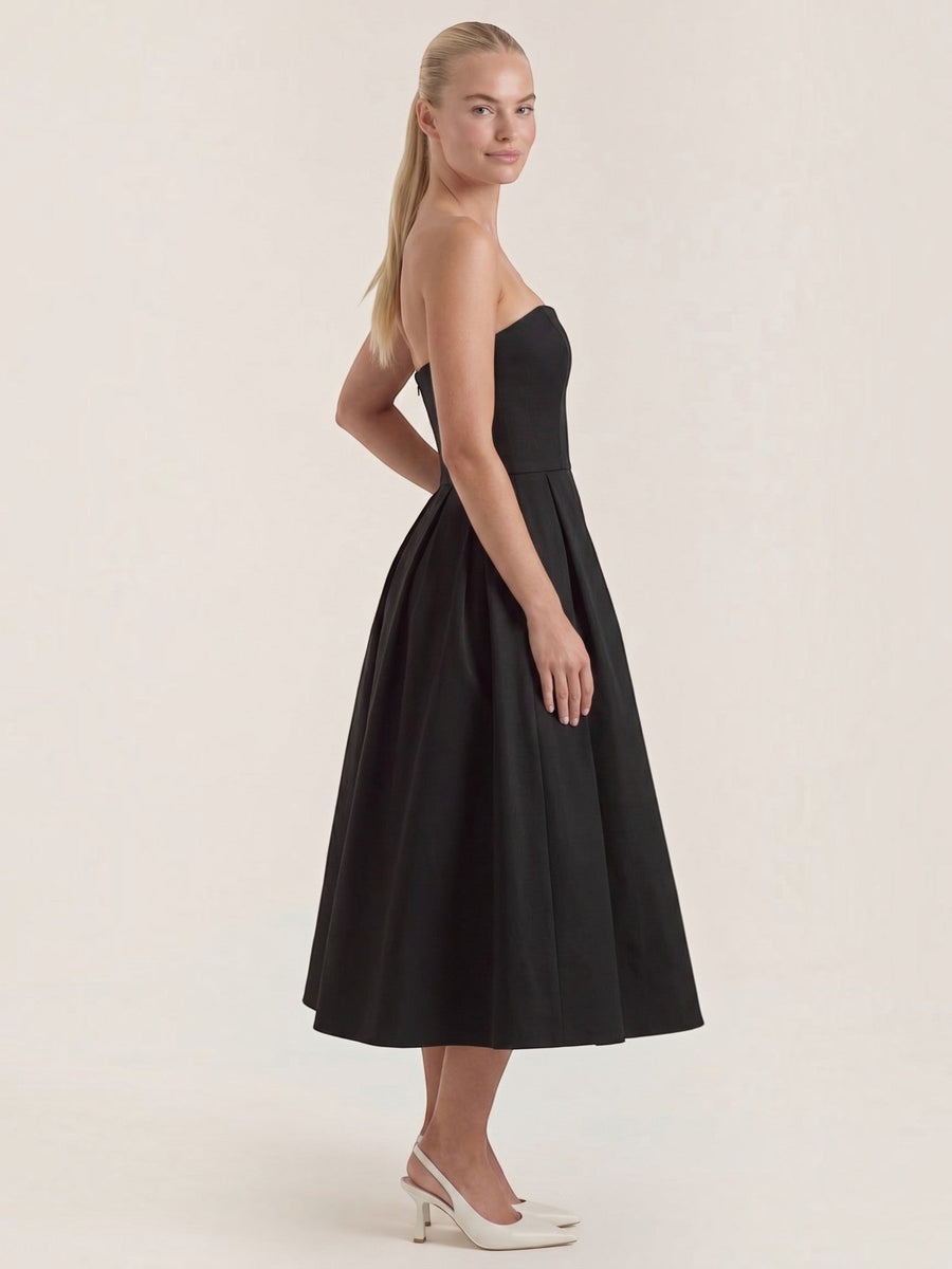 Yanna Strapless Pleated Skirt Midi Dress