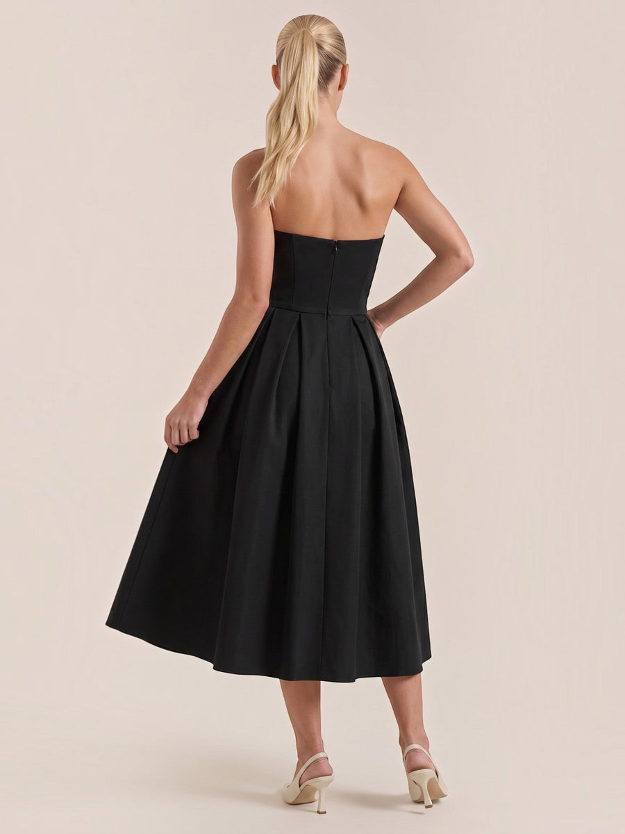 Yanna Strapless Pleated Skirt Midi Dress